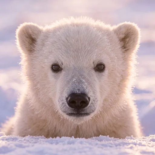 Backlit Polar Bear Cub Close-Up