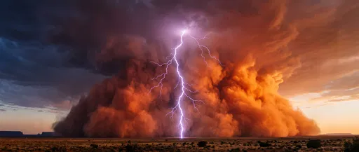 Lightning Strike in Desert Dust Storm