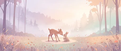 Fawn and Bunny in Pastel Forest