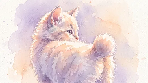 Pastel Watercolor Fluffy Bobtail Kitten Illustration