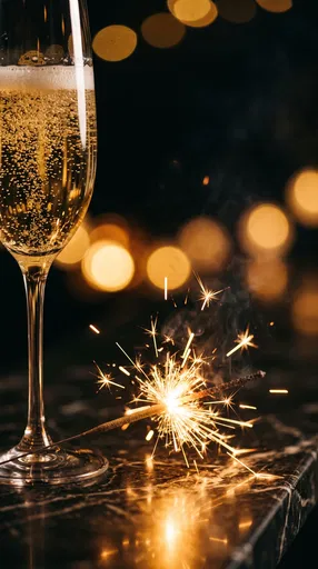 Champagne Flute and Lit Sparkler at Night