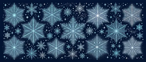 Ornate Hand-Drawn Blue and White Snowflakes