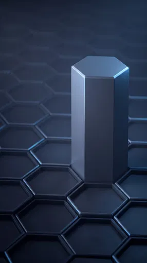 Single Metallic Hexagon Prism Rising from Grid