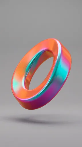 Floating Iridescent 3D Ring on Gray