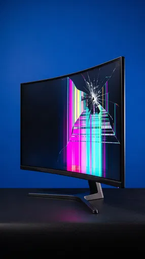Broken Curved Monitor With Glitching Screen