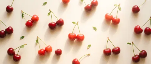 Red Cherries Flat Lay on Cream Background