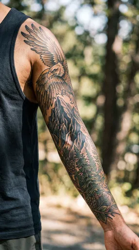 Man With Nature Sleeve Tattoo Outdoors
