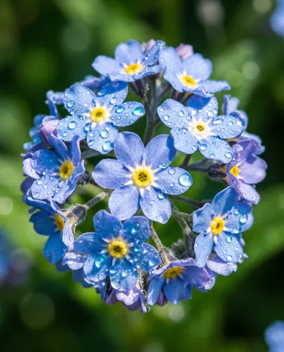 Blue Forget-Me-Not Cluster With Dewdrops