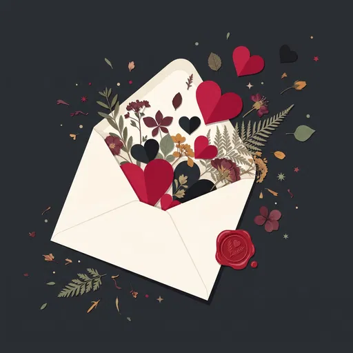 Envelope With Paper Hearts and Botanicals