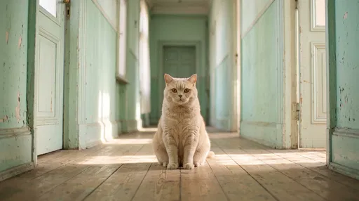 Cream British Shorthair in Mint Hallway