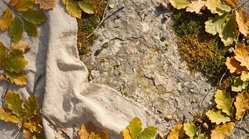 Autumn Leaves and Linen on Mossy Stone