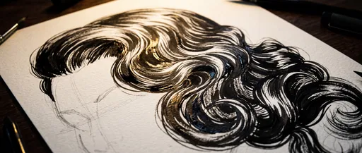 Glossy Black Ink Hair Drawing