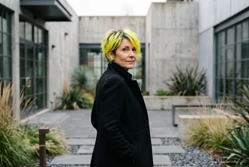 Mature Woman With Neon Yellow Hair Outdoors