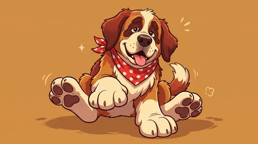 Cartoon Saint Bernard Puppy with Red Bandana
