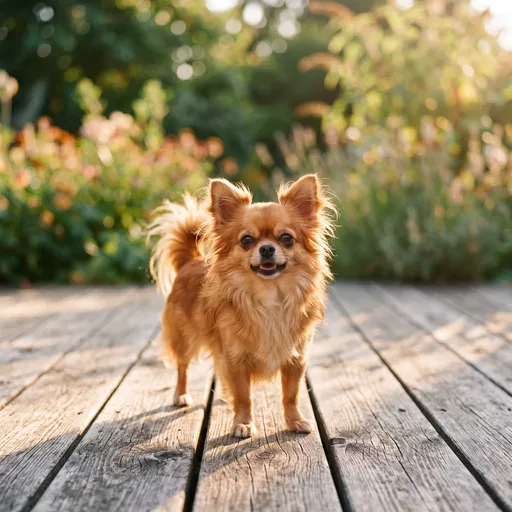 Long-Haired Chihuahua on Wooden Deck