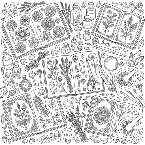 Herbalist and Artist Desk Coloring Page