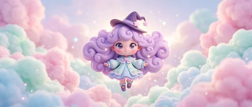Chibi Cloud Witch in Pastel Sky