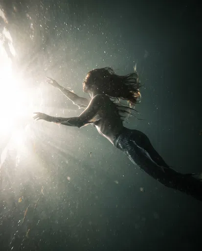 Siren Reaching Toward Underwater Light