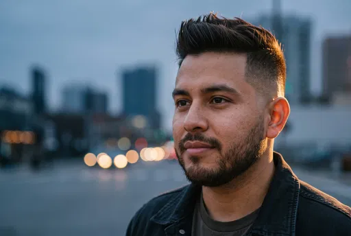 Hispanic Man With Quiff Haircut at Twilight