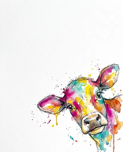 Colorful Watercolor Calf Peeking Corner