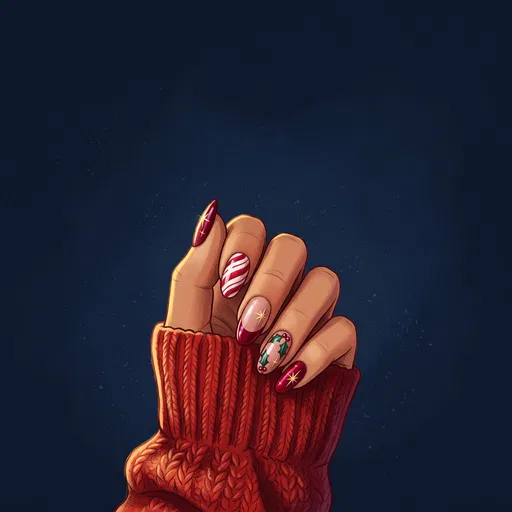 Festive Winter Holiday Manicure Illustration