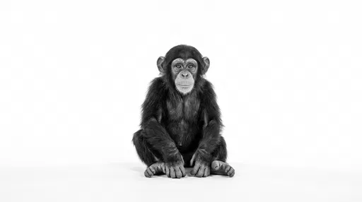 Young Chimpanzee Sitting on White Background