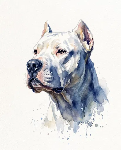Watercolor Portrait of Dogo Argentino Dog