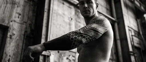 Muscular Man With Geometric Tattoo Sleeve