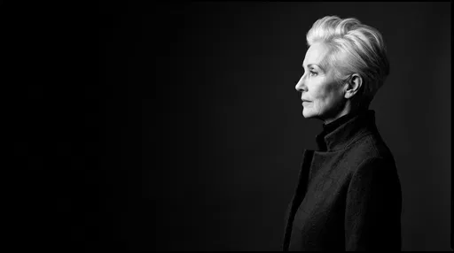 Monochrome Profile Portrait of Senior Woman