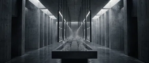 Brutalist Concrete Lavatory Corridor with Steam