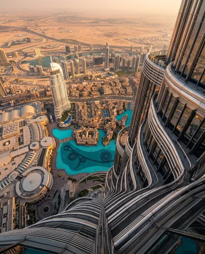 Aerial View Down Skyscraper Over Dubai