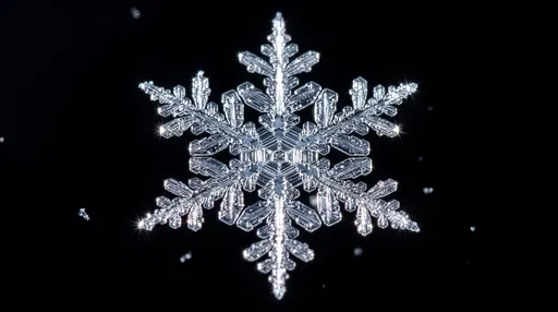 Macro Snowflake Crystal on Black Background