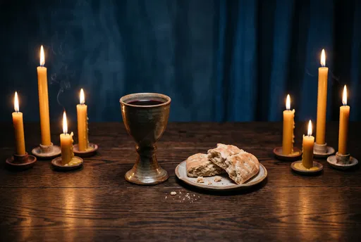 Communion Chalice and Bread with Candles