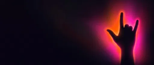 Glowing Hand Silhouette Making Love Sign