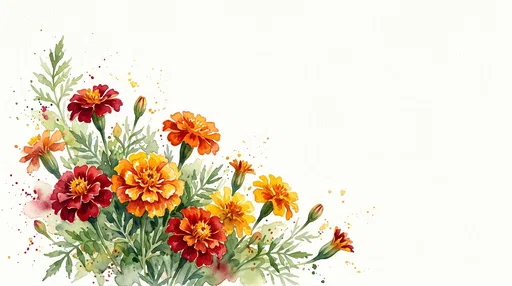 Watercolor French Marigolds Corner Floral Illustration