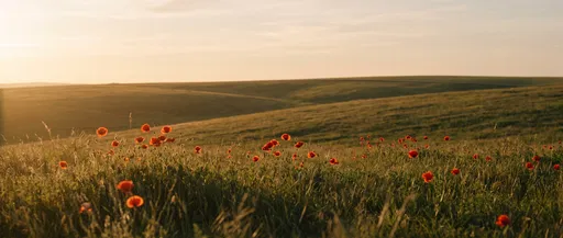 Red Poppies in Golden Hour Meadow