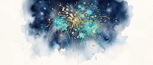 Gold and Turquoise Watercolor Fireworks Illustration