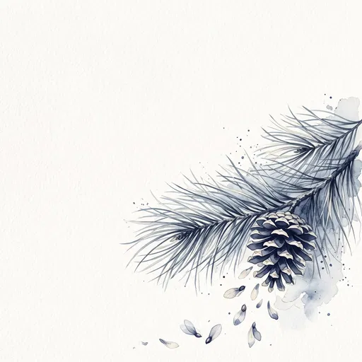Watercolor Pine Branch With Falling Seeds