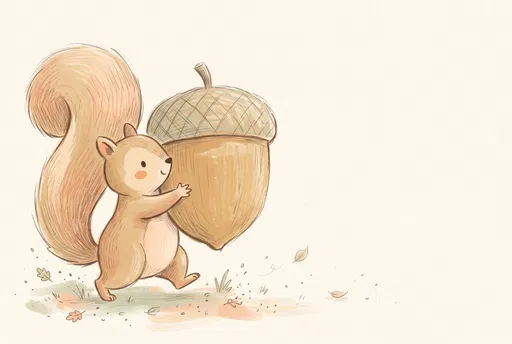 Cartoon Squirrel Carrying Oversized Acorn