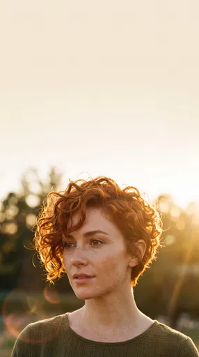 Woman with Copper Curly Pixie Cut