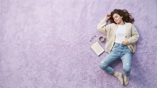 Woman Relaxing on Pastel Lavender Rug