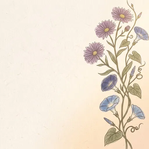 Aster and Morning Glory Botanical Line Art