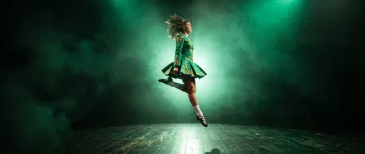 Irish Step Dancer Leaping on Stage