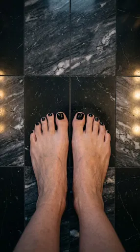 Overhead POV of Feet with Black Toenails