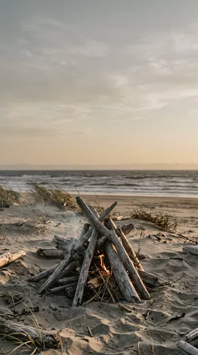 Driftwood Bonfire Starting on Sunset Beach
