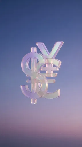 Iridescent 3D Currency Symbols in Twilight