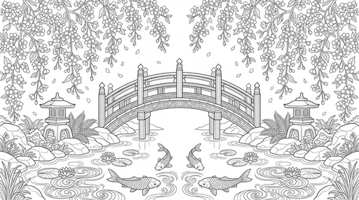 Symmetrical Japanese Garden Coloring Book Page