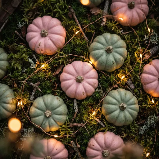 Pastel Pink and Sage Pumpkins in Moss