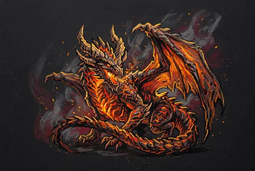 Fiery Volcanic Dragon Oil Pastel Illustration