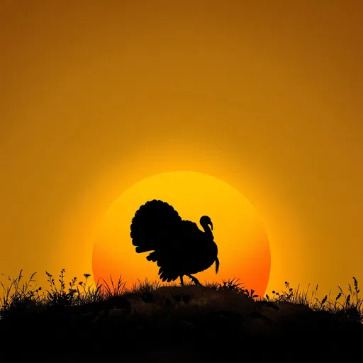 Wild Turkey Silhouette Against Golden Sun